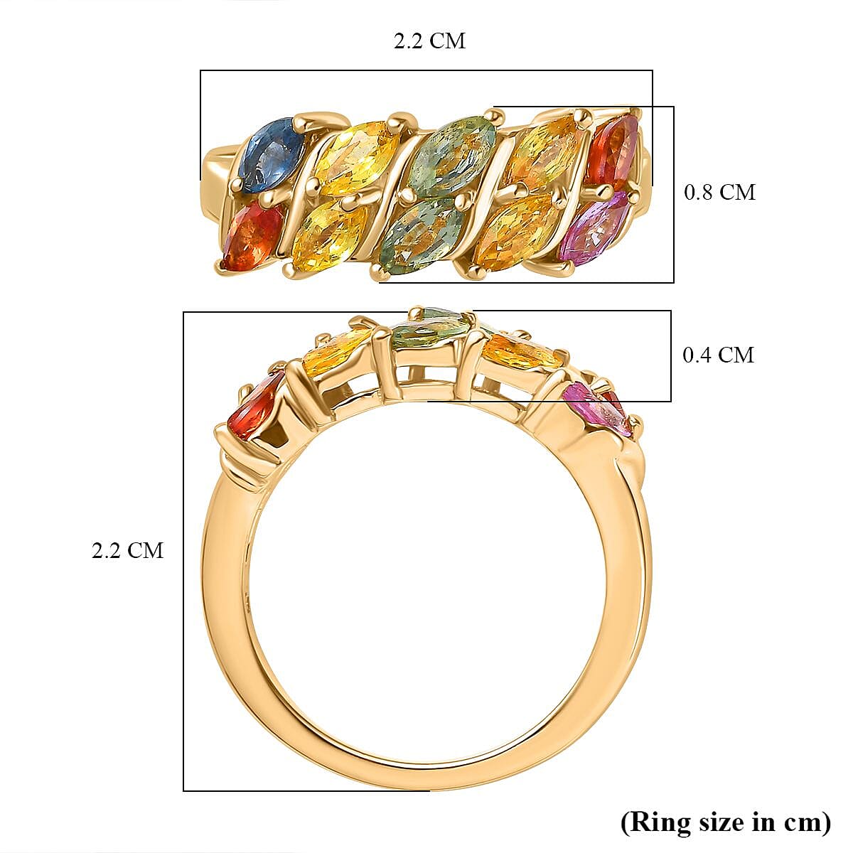 Multi Sapphire Ring in 18K Yellow Gold Vermeil Plated Sterling Silver 2.01 Ct. 7797935 12
