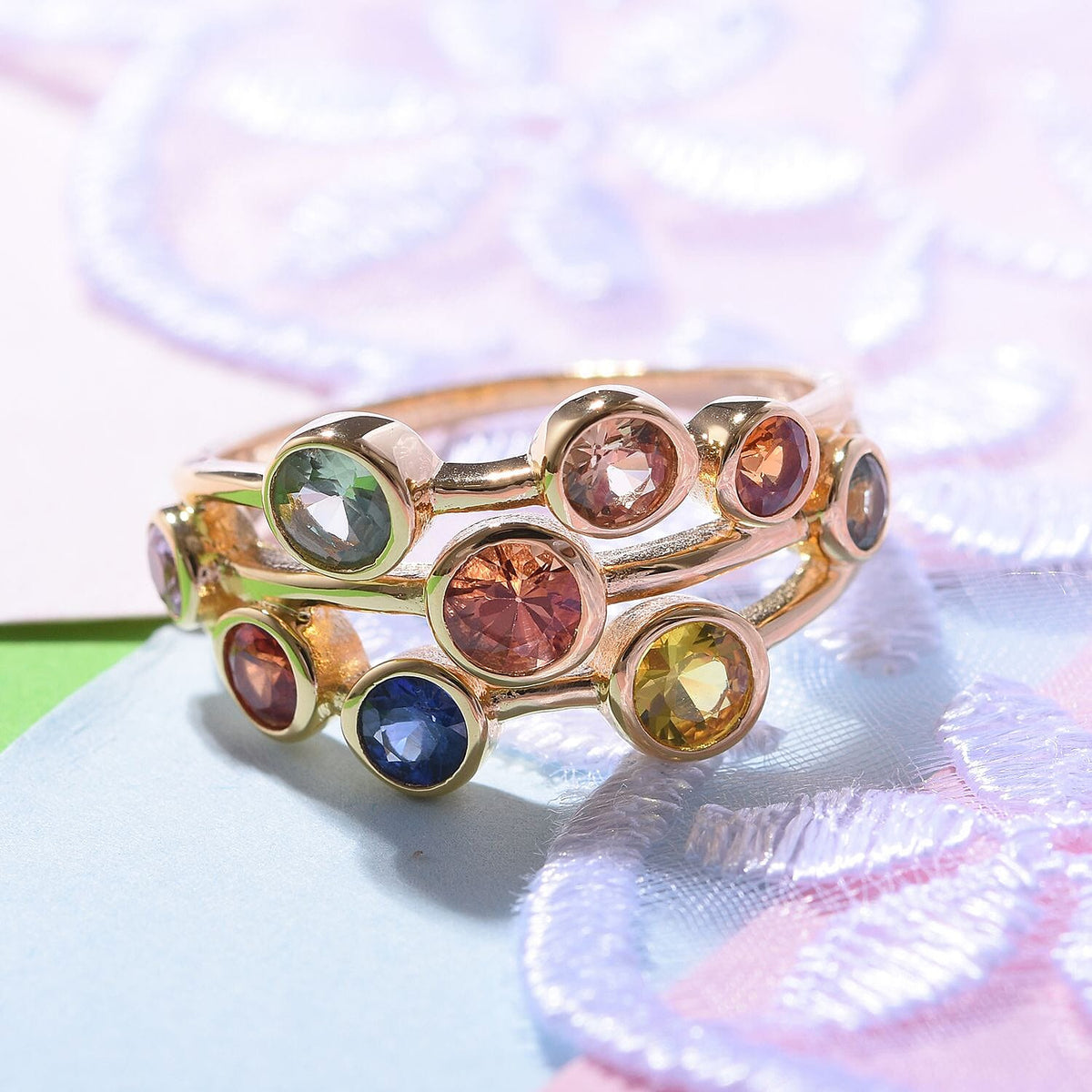 Multi Sapphire Bubble Ring in 18K Vermeil YG Plated Sterling Silver 2.00 Ct. 7752621 2