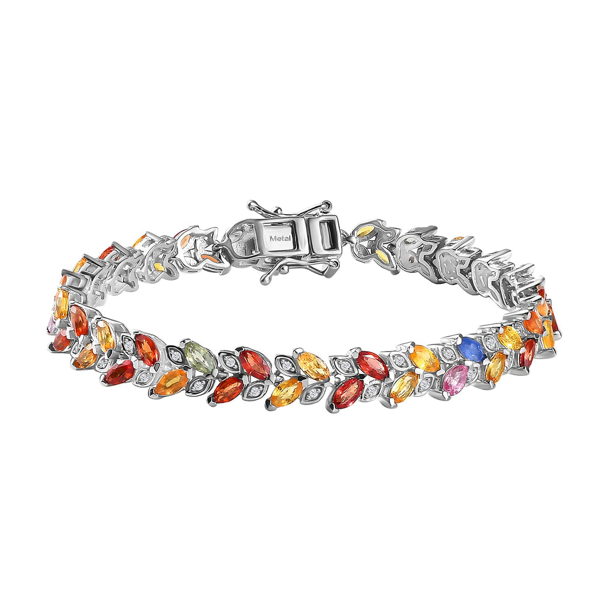 Multi Sapphire , White Zircon Cluster Bracelet (Size - 7) in Rhodium Plated Sterling Silver, Silver Wt. 12.75 Gms 10.267 Ct. 7806317 0