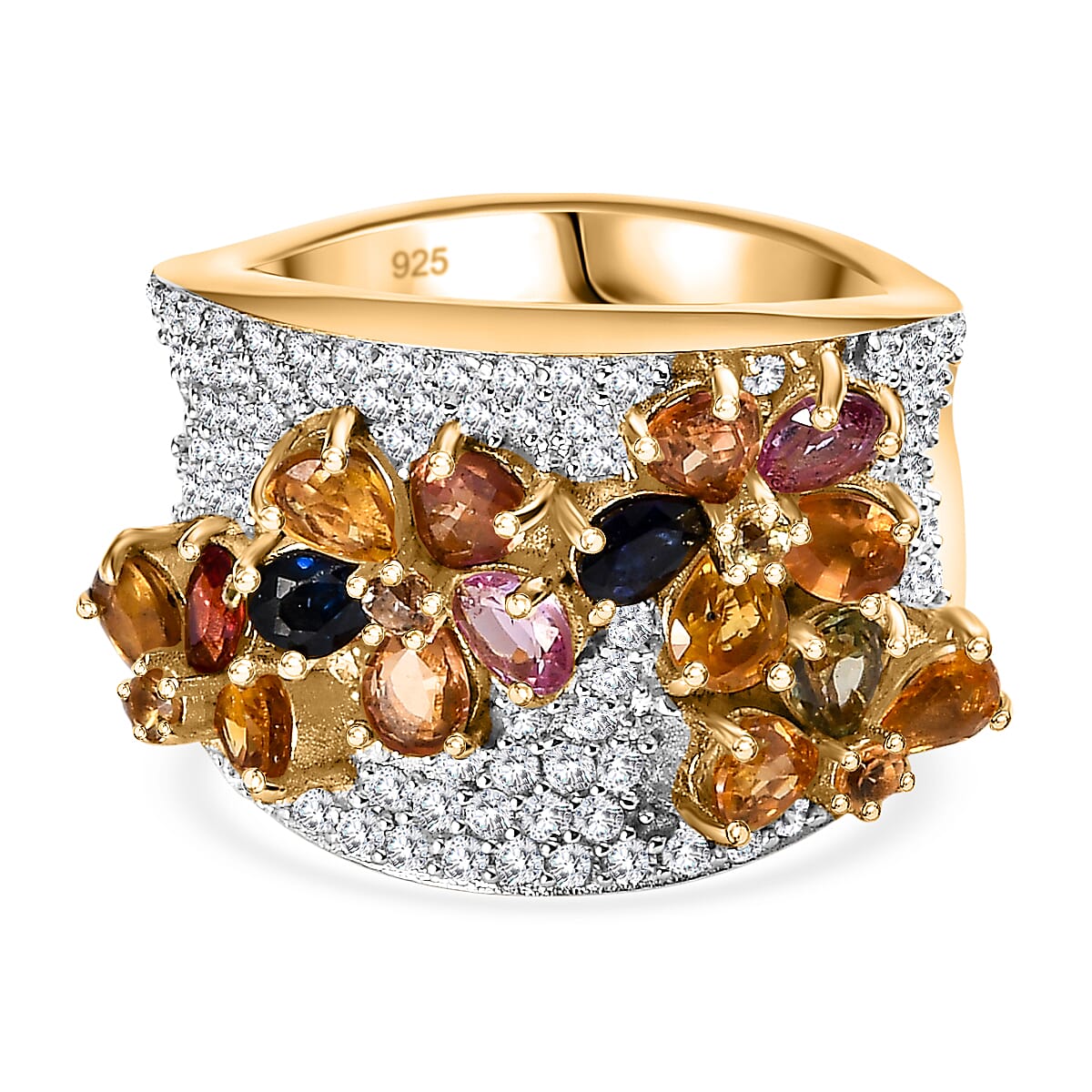 Rainbow Sapphire and Natural Zircon Cluster Ring in 18K Yellow Gold Vermeil Plated Sterling Silver 4.21 Ct 7818374 0