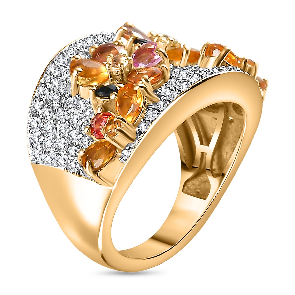 Rainbow Sapphire and Natural Zircon Cluster Ring in 18K Yellow Gold Vermeil Plated Sterling Silver 4.21 Ct 7818374 3