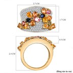 Rainbow Sapphire & Natural Zircon Cluster Ring in 18K Vermeil Yellow Gold Plated Sterling Silver 4.22 Ct