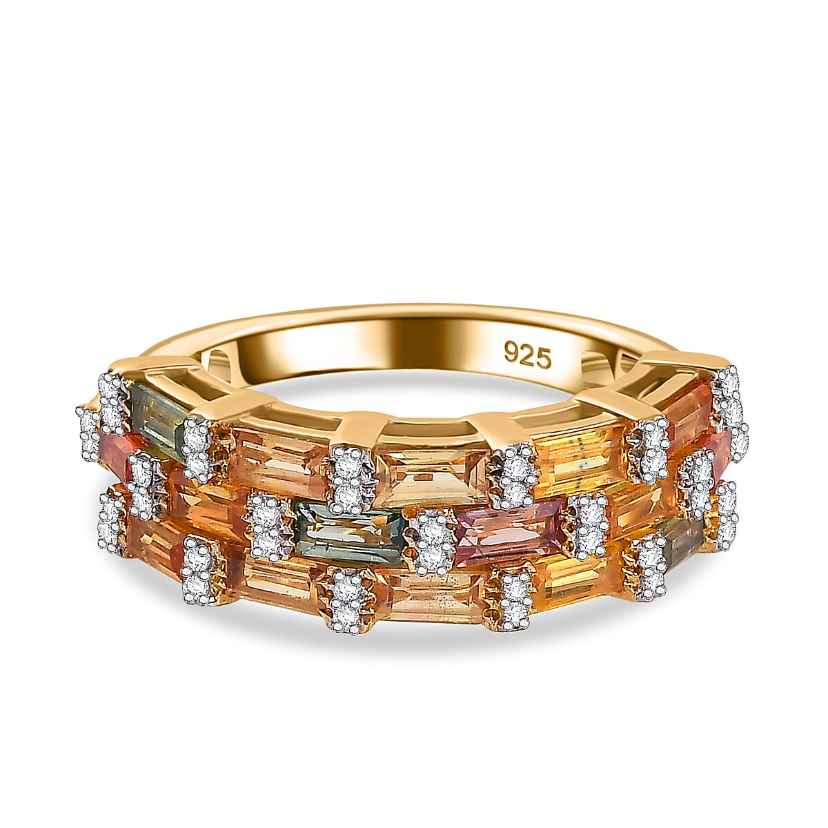 Multi Sapphire, White Zircon Cluster Ring in 18K Vermeil Yellow Gold Plated Sterling Silver 2.33 Ct. 7864718 0