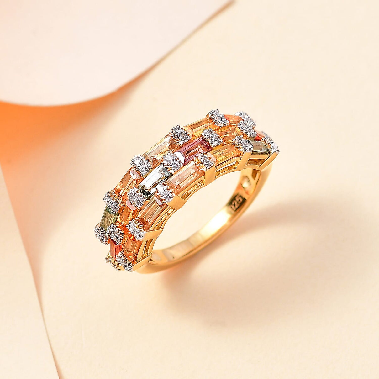 Multi Sapphire, White Zircon Cluster Ring in 18K Vermeil Yellow Gold Plated Sterling Silver 2.33 Ct. 7864718 2