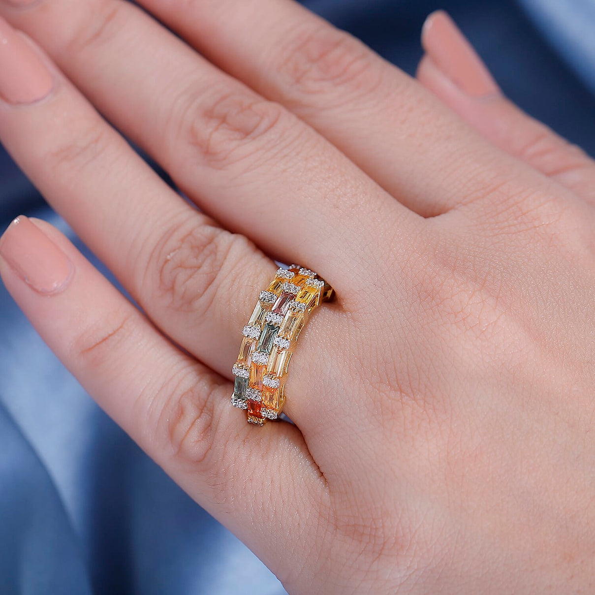 Multi Sapphire, White Zircon Cluster Ring in 18K Vermeil Yellow Gold Plated Sterling Silver 2.33 Ct. 7864718 3
