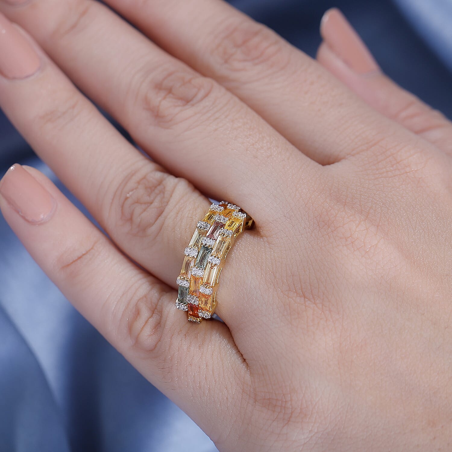 Multi Sapphire, White Zircon Cluster Ring in 18K Vermeil Yellow Gold Plated Sterling Silver 2.33 Ct. 7864718 3