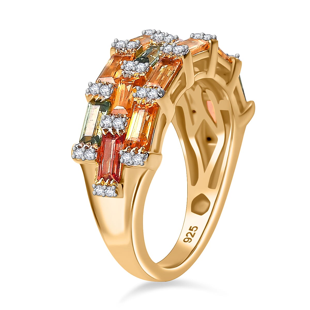 Multi Sapphire, White Zircon Cluster Ring in 18K Vermeil Yellow Gold Plated Sterling Silver 2.33 Ct. 7864718 4