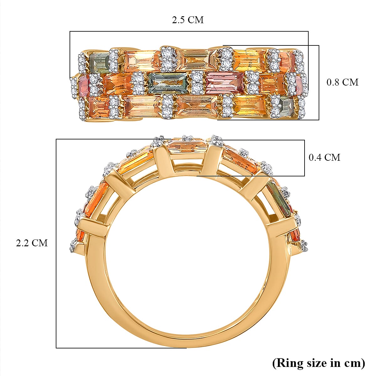 Multi Sapphire, White Zircon Cluster Ring in 18K Vermeil Yellow Gold Plated Sterling Silver 2.33 Ct. 7864718 6