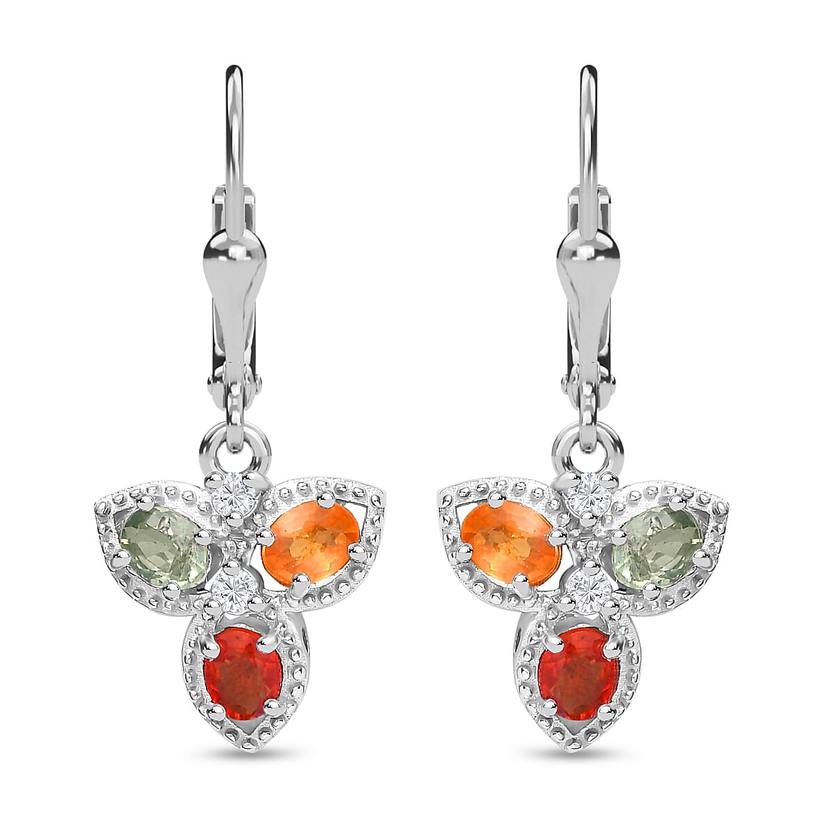 Rainbow Sapphire and Natural Zircon Floral Dangle Earrings in Rhodium Overlay Sterling Silver 1.40 Ct 7812958 0
