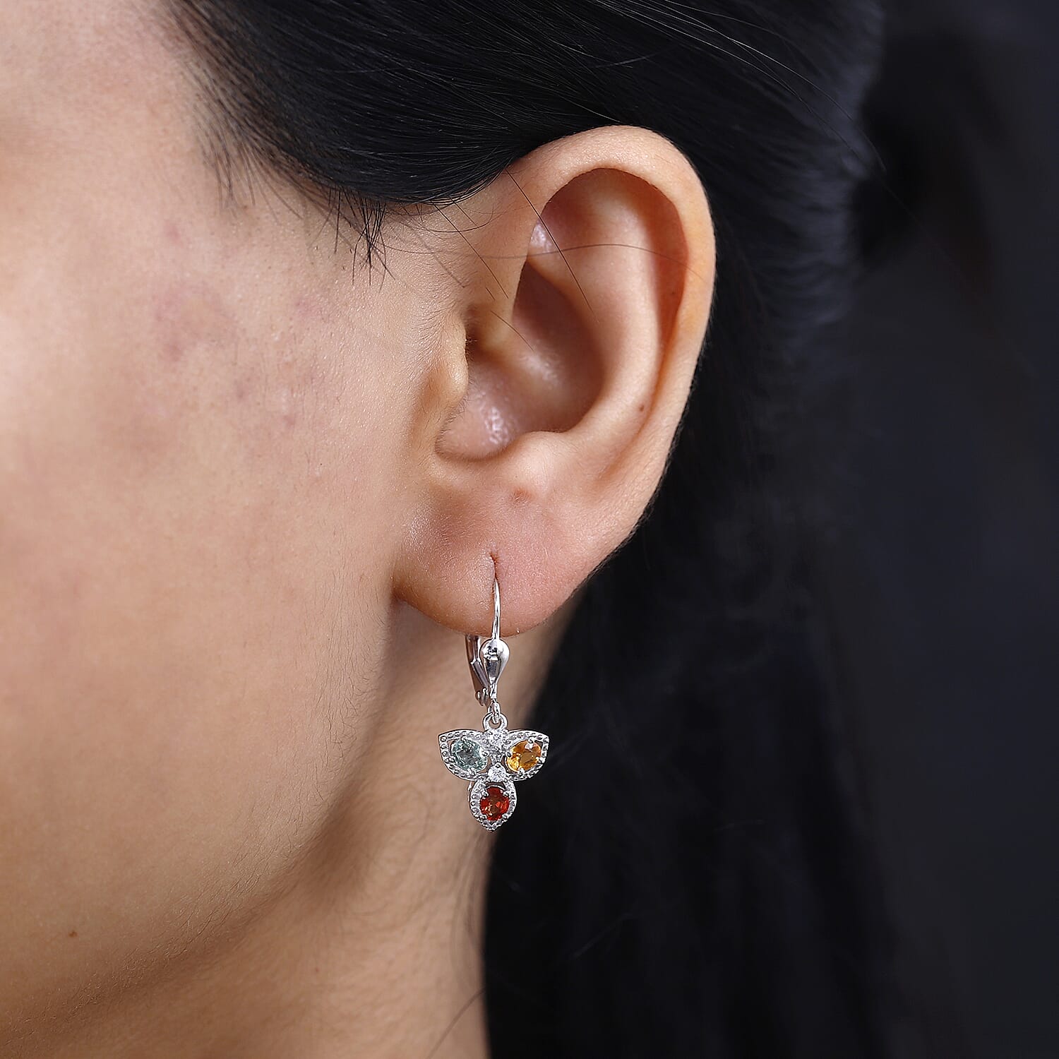 Rainbow Sapphire and Natural Zircon Floral Dangle Earrings in Rhodium Overlay Sterling Silver 1.40 Ct 7812958 3