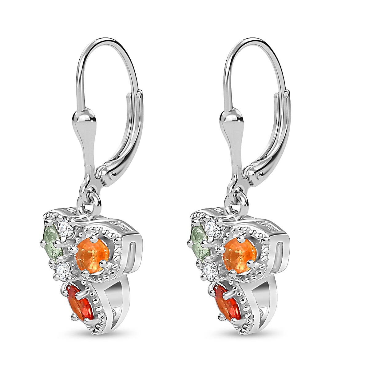Rainbow Sapphire and Natural Zircon Floral Dangle Earrings in Rhodium Overlay Sterling Silver 1.40 Ct 7812958 4