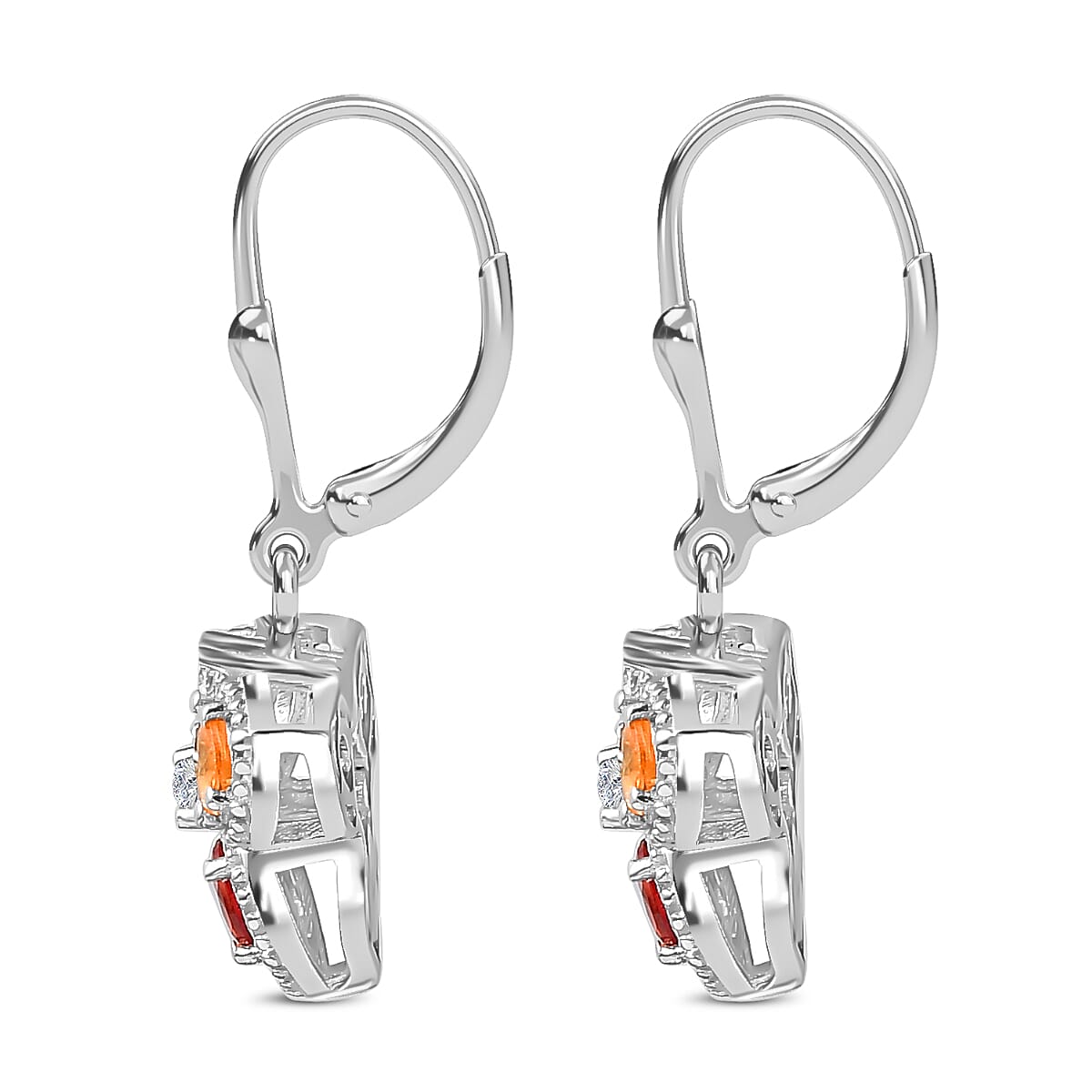 Rainbow Sapphire and Natural Zircon Floral Dangle Earrings in Rhodium Overlay Sterling Silver 1.40 Ct 7812958 5