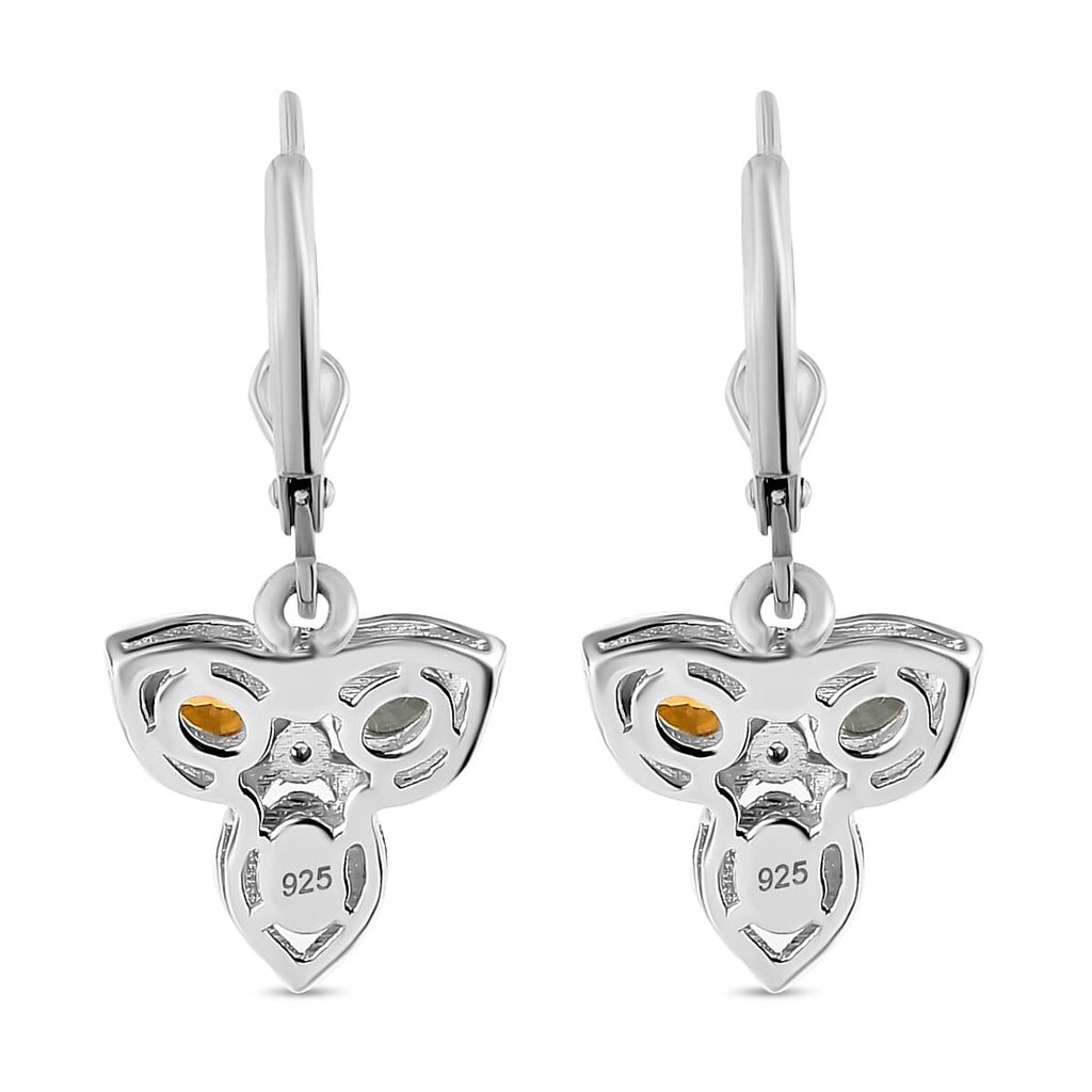 Rainbow Sapphire & Natural Zircon Dangle Earrings in Rhodium Overlay Sterling Silver 1.40 Ct