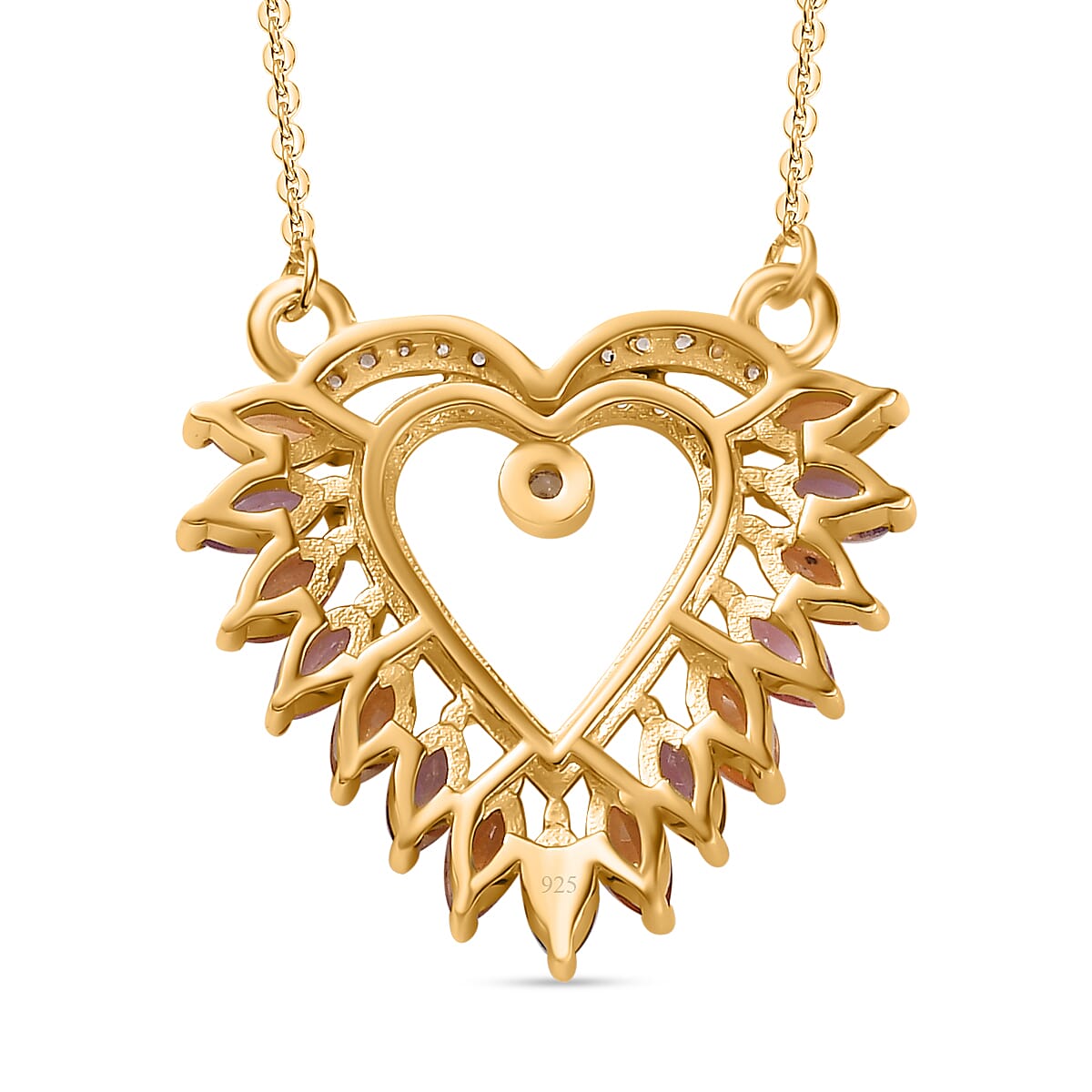 Rainbow Sapphire &amp; Natural Zircon Heart Necklace (Size - 20) in 18K Vermeil Yellow Gold Plated Sterling Silver 1.91 Ct. 7813042 4