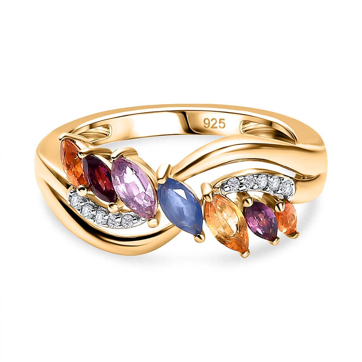 Rainbow Sapphire and Natural Zircon Ring in 18K Yellow Gold Vermeil Plated Sterling Silver 1.01 Ct 7812529 0