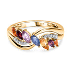 Rainbow Sapphire & Natural Zircon Ring in 18K YG Vermeil Plated Sterling Silver 1.01 Ct