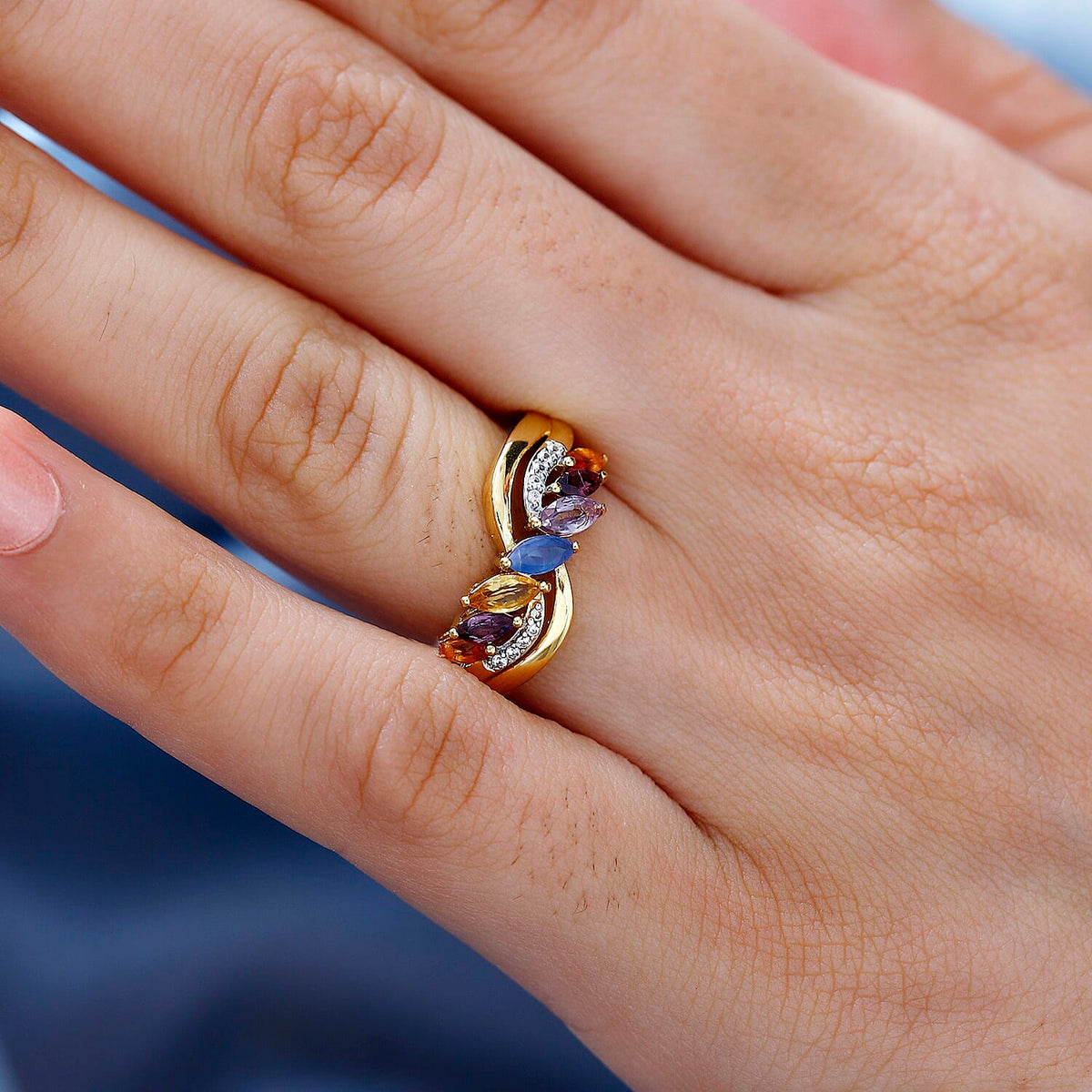 Rainbow Sapphire and Natural Zircon Ring in 18K Yellow Gold Vermeil Plated Sterling Silver 1.01 Ct 7812529 3