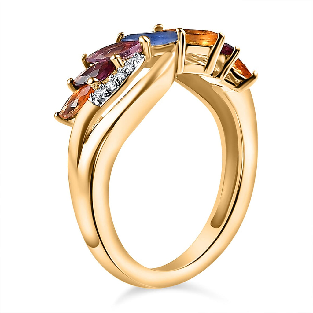 Rainbow Sapphire & Natural Zircon Ring in 18K YG Vermeil Plated Sterling Silver 1.01 Ct