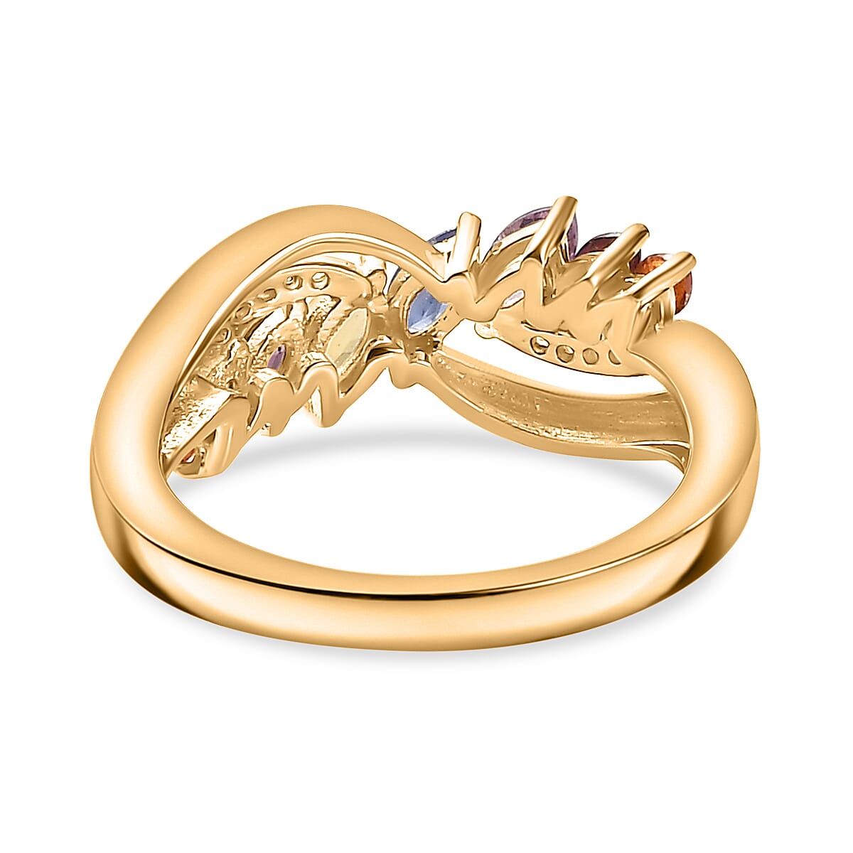Rainbow Sapphire and Natural Zircon Ring in 18K Yellow Gold Vermeil Plated Sterling Silver 1.01 Ct 7812529 5