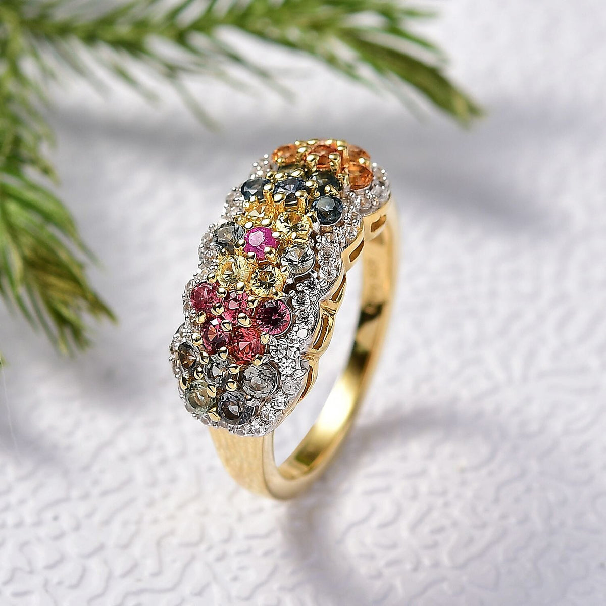 D'Joy Multi Sapphire &amp; White Zircon Ring in 18K Vermeil Yellow Gold Plated Sterling Silver 1.80 Ct. 8160826 2
