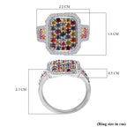 Multi Sapphire and Natural Zircon Halo Ring in Platinum Overlay Sterling Silver 2.52 Ct, Silver Wt. 5.5 Gms