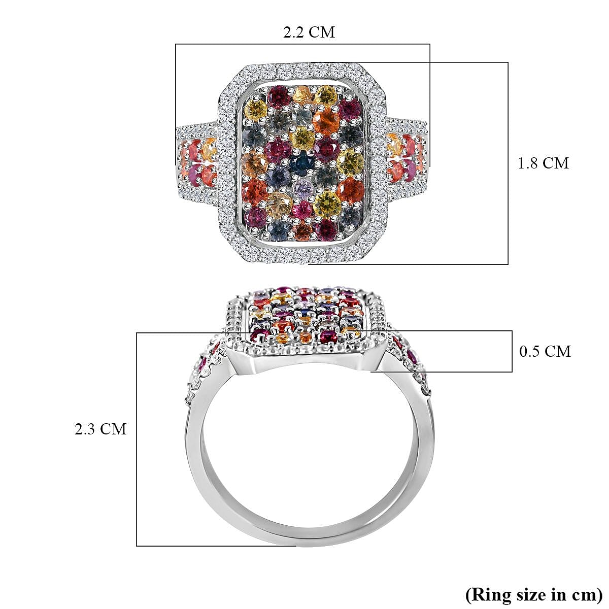 Multi Sapphire and Natural Zircon Halo Ring in Platinum Overlay Sterling Silver 2.52 Ct, Silver Wt. 5.5 Gms 7518188 6