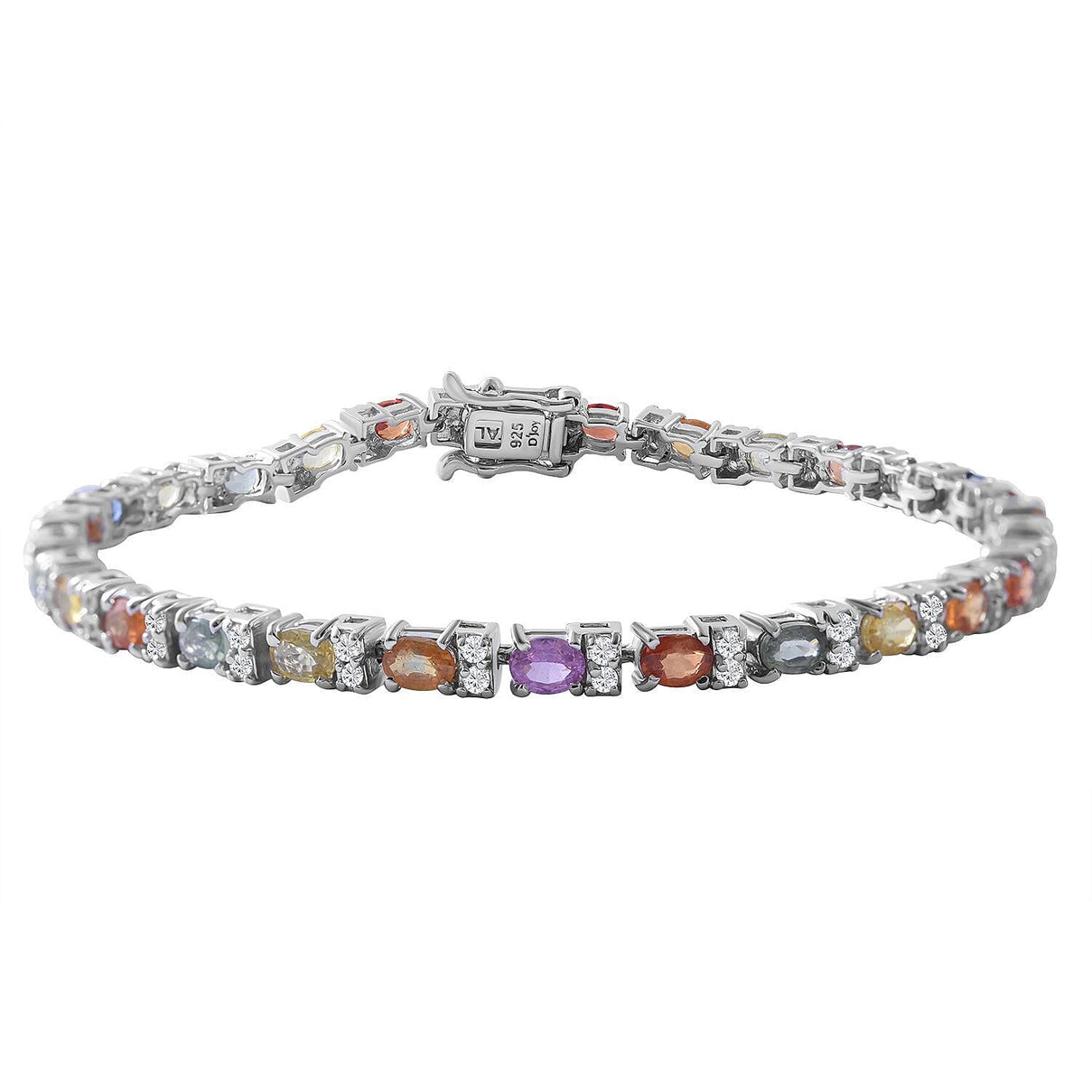 Multi Sapphire and Natural Cambodian Zircon Bracelet (Size - 7) in Rhodium Overlay Sterling Silver 7.56 Ct, Silver Wt. 7.80 Gms 7255909 0