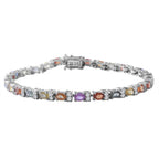 Multi Sapphire and Natural Cambodian Zircon Bracelet (Size - 8) in Rhodium Overlay Sterling Silver 8.56 Ct, Silver Wt. 8.50 Gms.