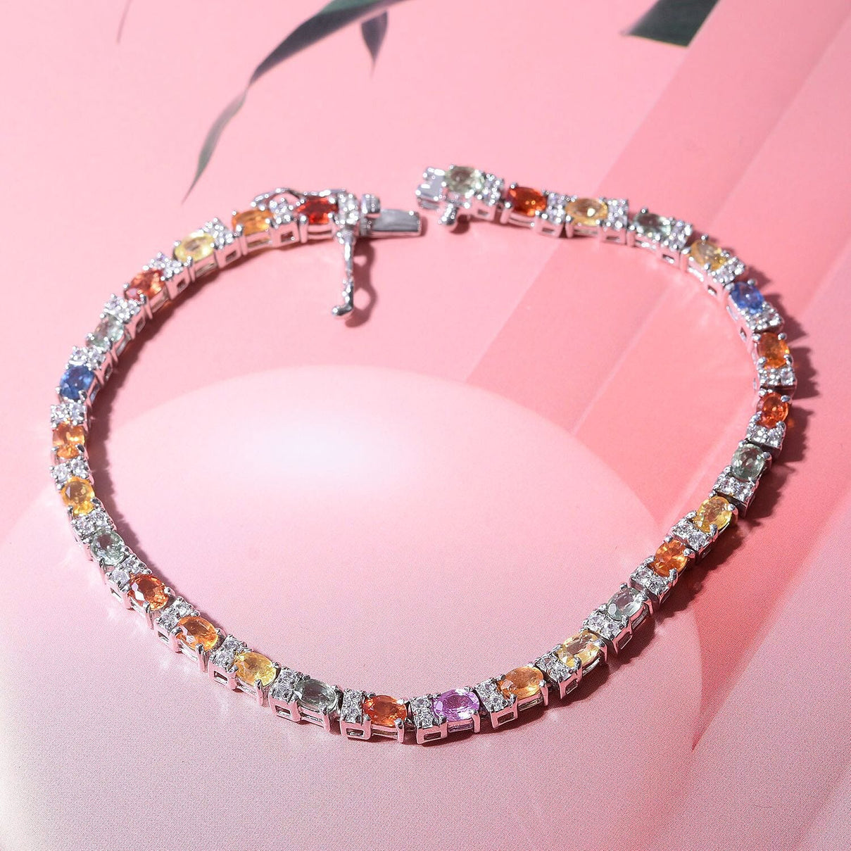 Multi Sapphire and Natural Cambodian Zircon Bracelet (Size - 7) in Rhodium Overlay Sterling Silver 7.56 Ct, Silver Wt. 7.80 Gms 7255909 1