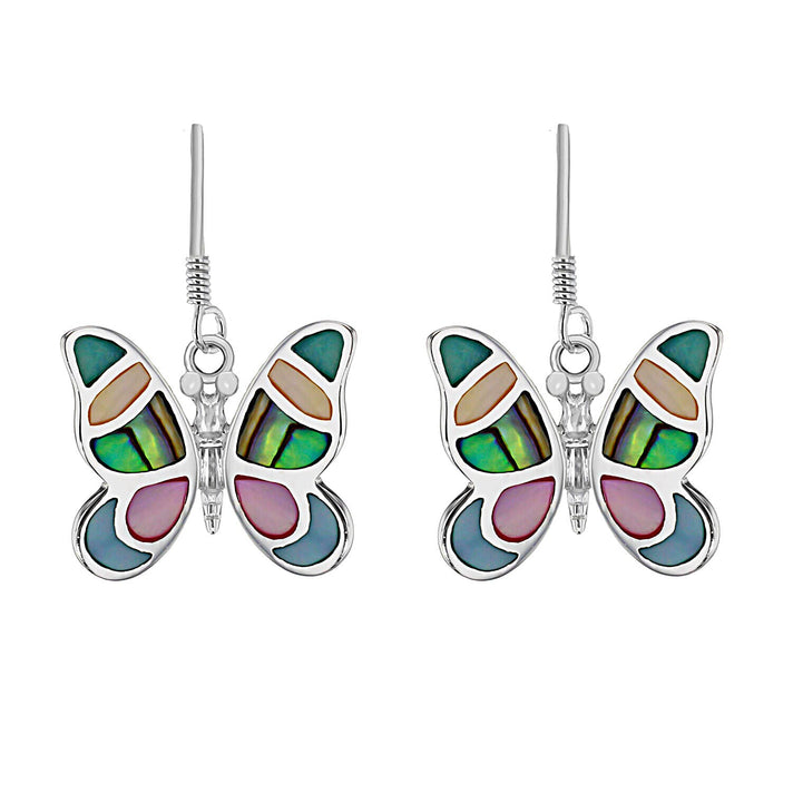 Sterling Silver Multi Shell Butterfly Drop Earrings 7315538 1