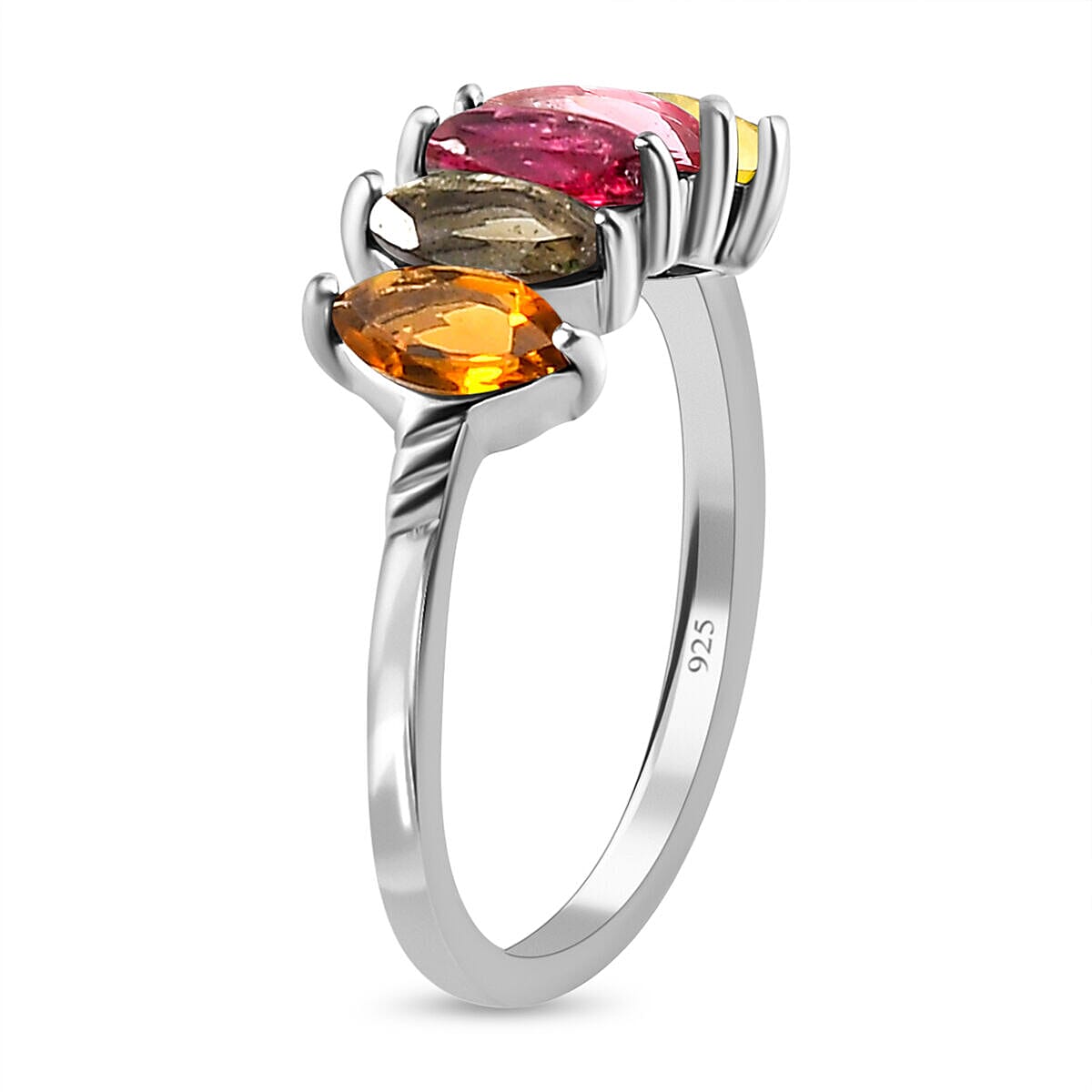 Multi-Tourmaline 5 Stone Ring in Platinum Overlay Sterling Silver  1.120 Ct. 7363224 6