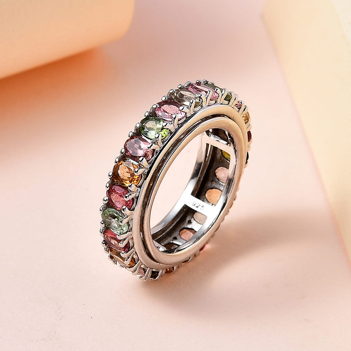 Multi-Tourmaline Spinner Wedding Band Ring in Platinum Overlay Sterling Silver 4.60 ct. 7545588 1