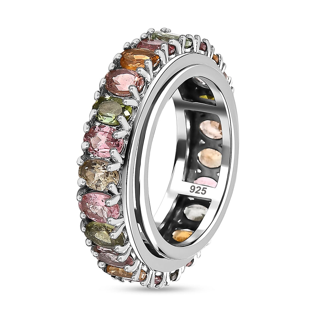 Multi-Tourmaline  Band Ring in Platinum Overlay Sterling Silver 3.96 ct  4.608  Ct.