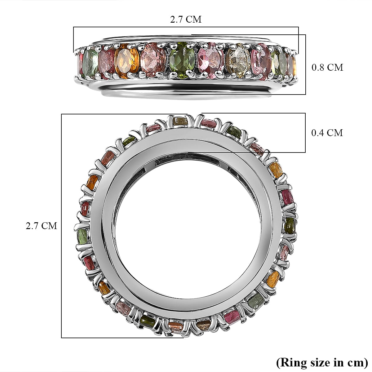 Multi-Tourmaline Spinner Wedding Band Ring in Platinum Overlay Sterling Silver 4.60 ct. 7545588 5