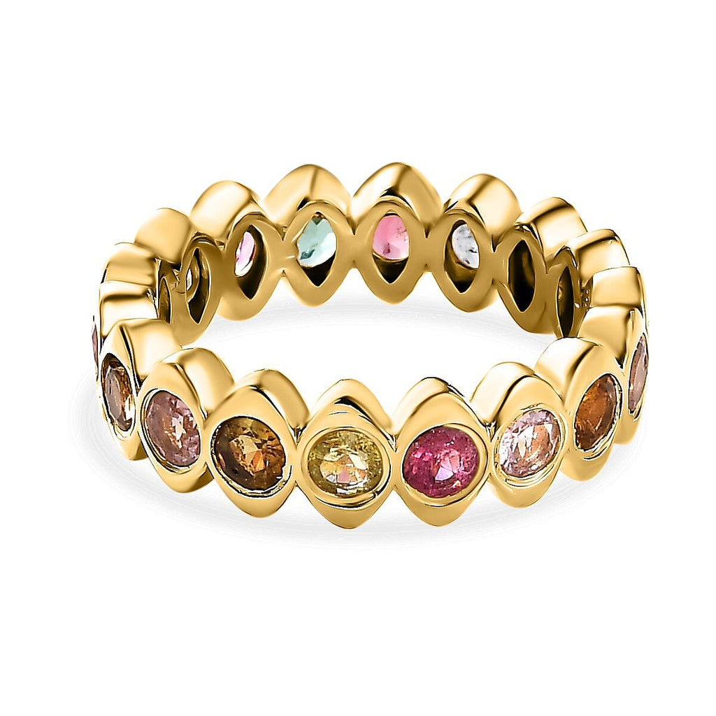 Multi-Tourmaline Band Ring in 18K Vermeil Yellow Gold Plated Sterling Silver 2.10 Ct