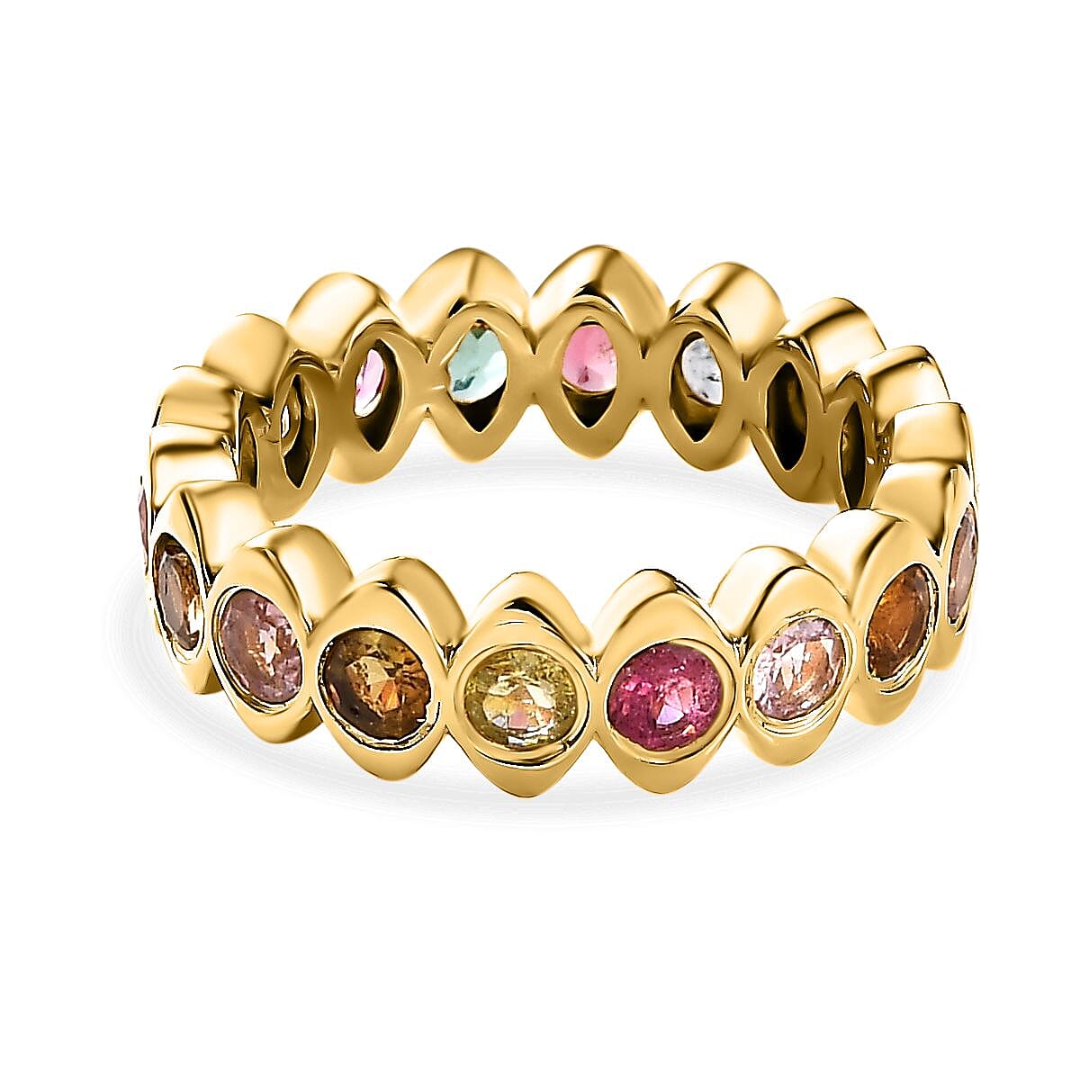 Multi-Tourmaline Wedding Band Ring in 18K Vermeil Yellow Gold Plated Sterling Silver 2.10 Ct 7624360 0