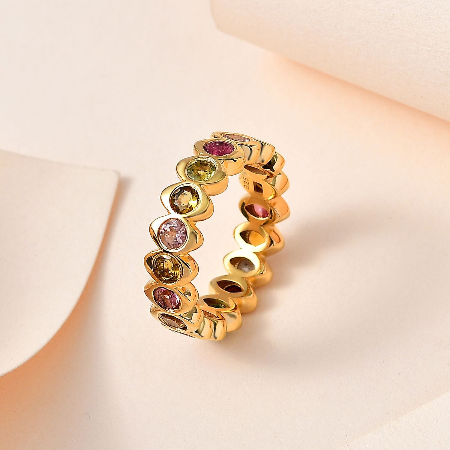 Multi-Tourmaline Wedding Band Ring in 18K Vermeil Yellow Gold Plated Sterling Silver 2.10 Ct 7624360 1