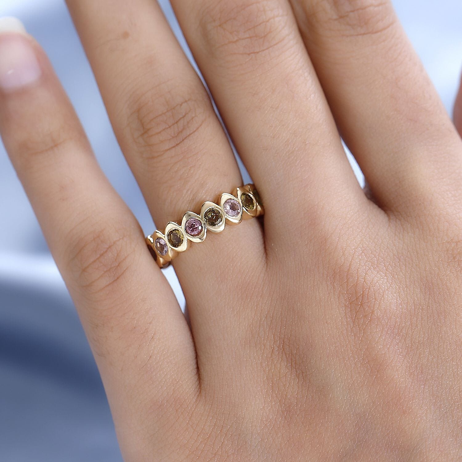 Multi-Tourmaline Wedding Band Ring in 18K Vermeil Yellow Gold Plated Sterling Silver 2.10 Ct 7624360 2