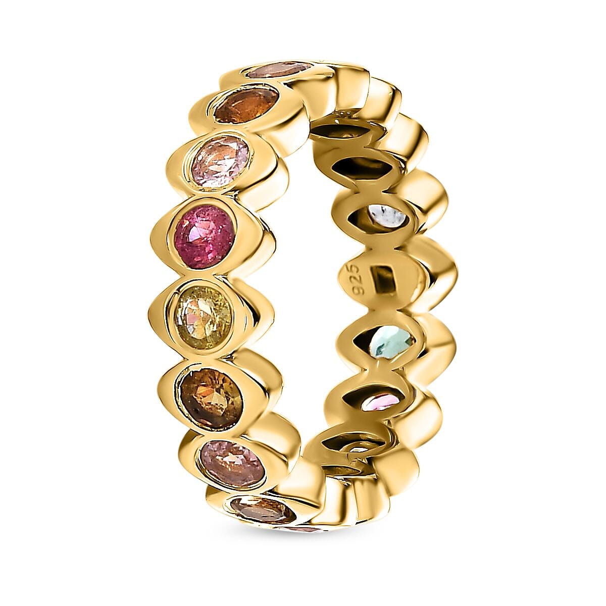 Multi-Tourmaline Wedding Band Ring in 18K Vermeil Yellow Gold Plated Sterling Silver 2.10 Ct 7624360 3