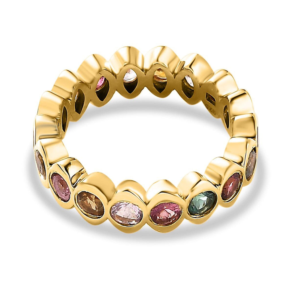 Multi-Tourmaline Band Ring in 18K Vermeil Yellow Gold Plated Sterling Silver 2.10 Ct