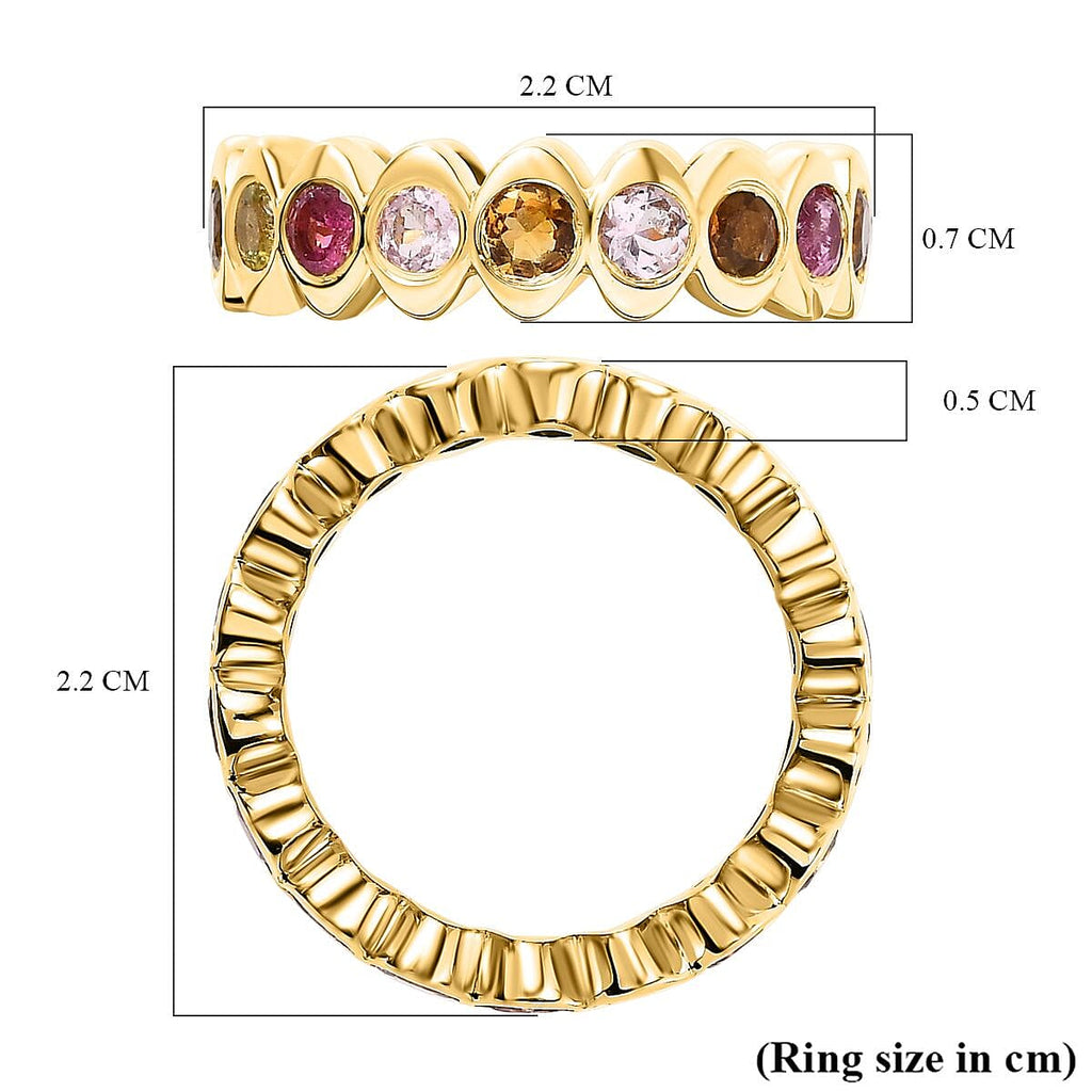 Multi-Tourmaline Band Ring in 18K Vermeil Yellow Gold Plated Sterling Silver 2.10 Ct