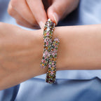 Multi-Tourmaline Bangle (Size - 7.5) with Spring Lock in Platinum Overlay Sterling Silver 15.16 Ct, Silver Wt. 31.25 Gms
