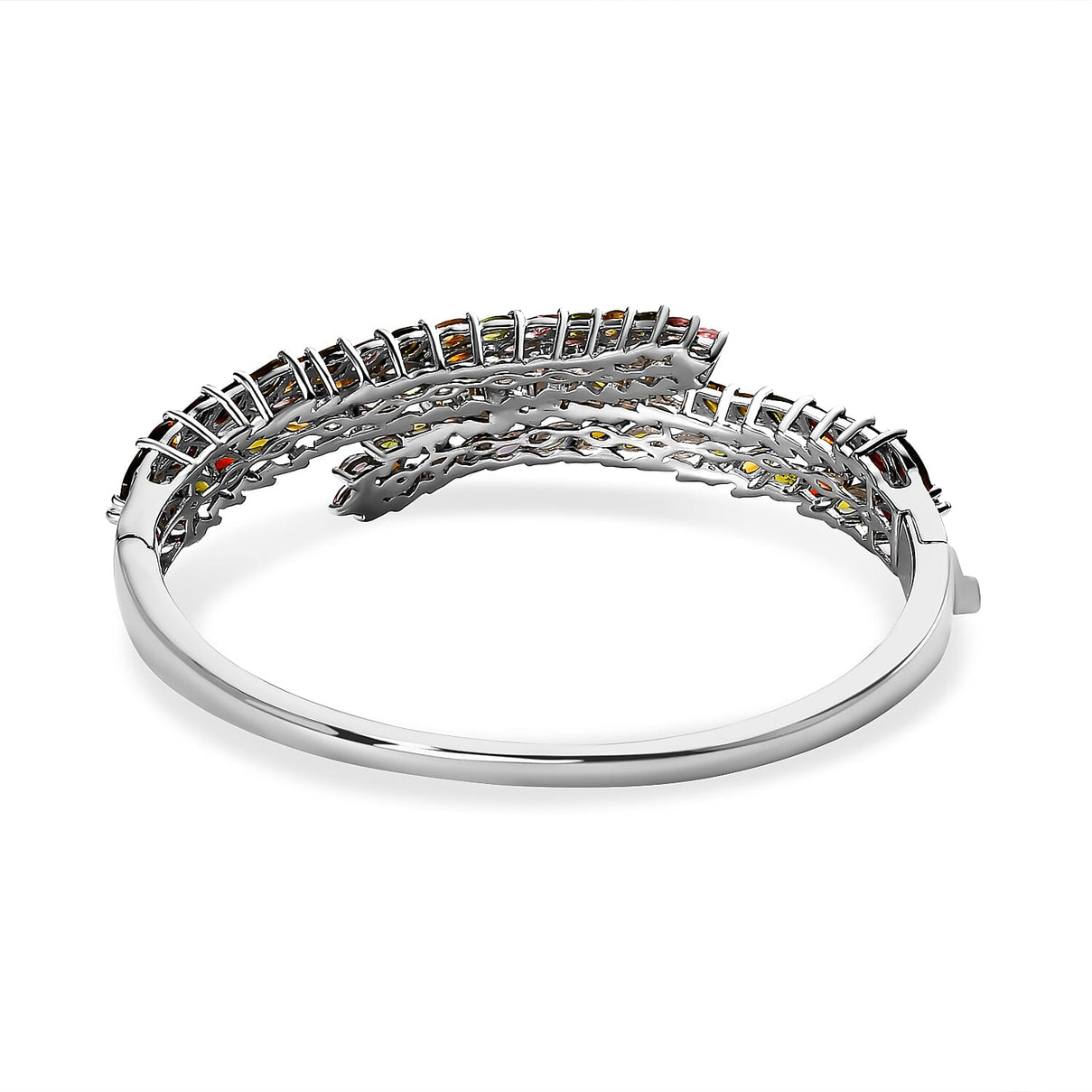 Multi-Tourmaline Bangle (Size - 7.5) with Spring Lock in Platinum Overlay Sterling Silver 15.16 Ct, Silver Wt. 31.25 Gms 7488095 5