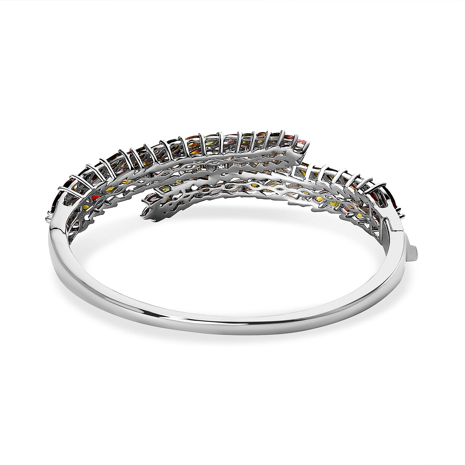 Multi-Tourmaline Bangle (Size - 7.5) with Spring Lock in Platinum Overlay Sterling Silver 15.16 Ct, Silver Wt. 31.25 Gms 7488095 5