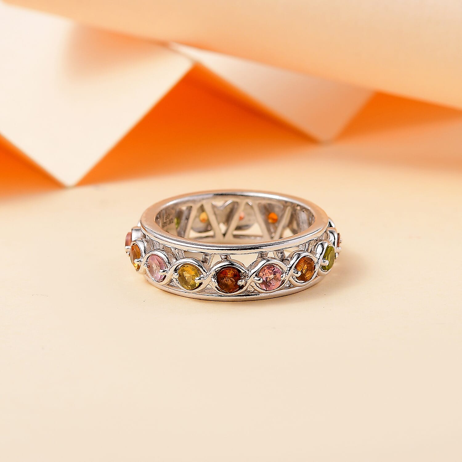 GP Multi Tourmaline Band Ring in Rhodium Overlay Sterling Silver 7855094 2