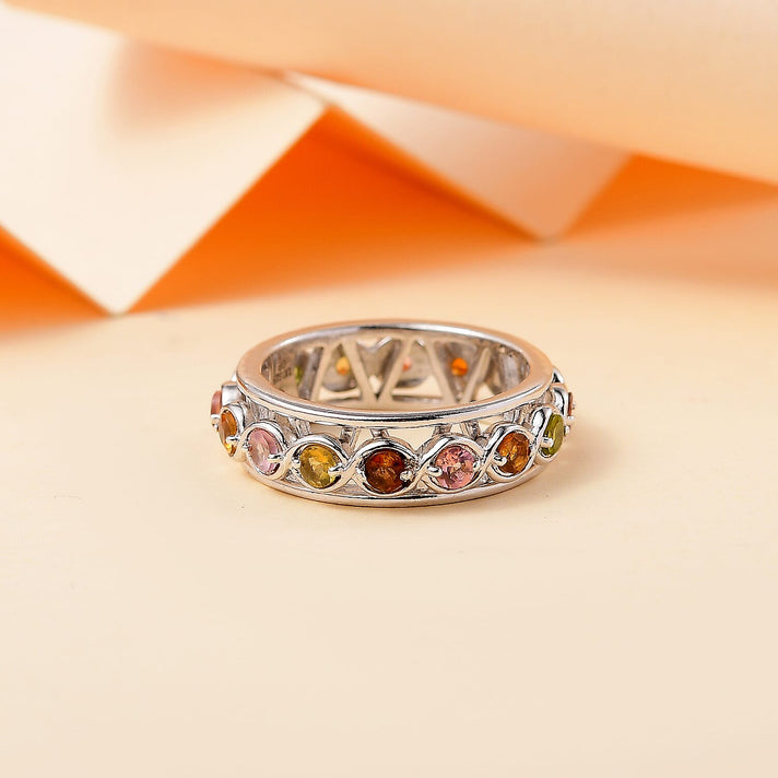 GP Multi Tourmaline Band Ring in Rhodium Overlay Sterling Silver 7855094 2