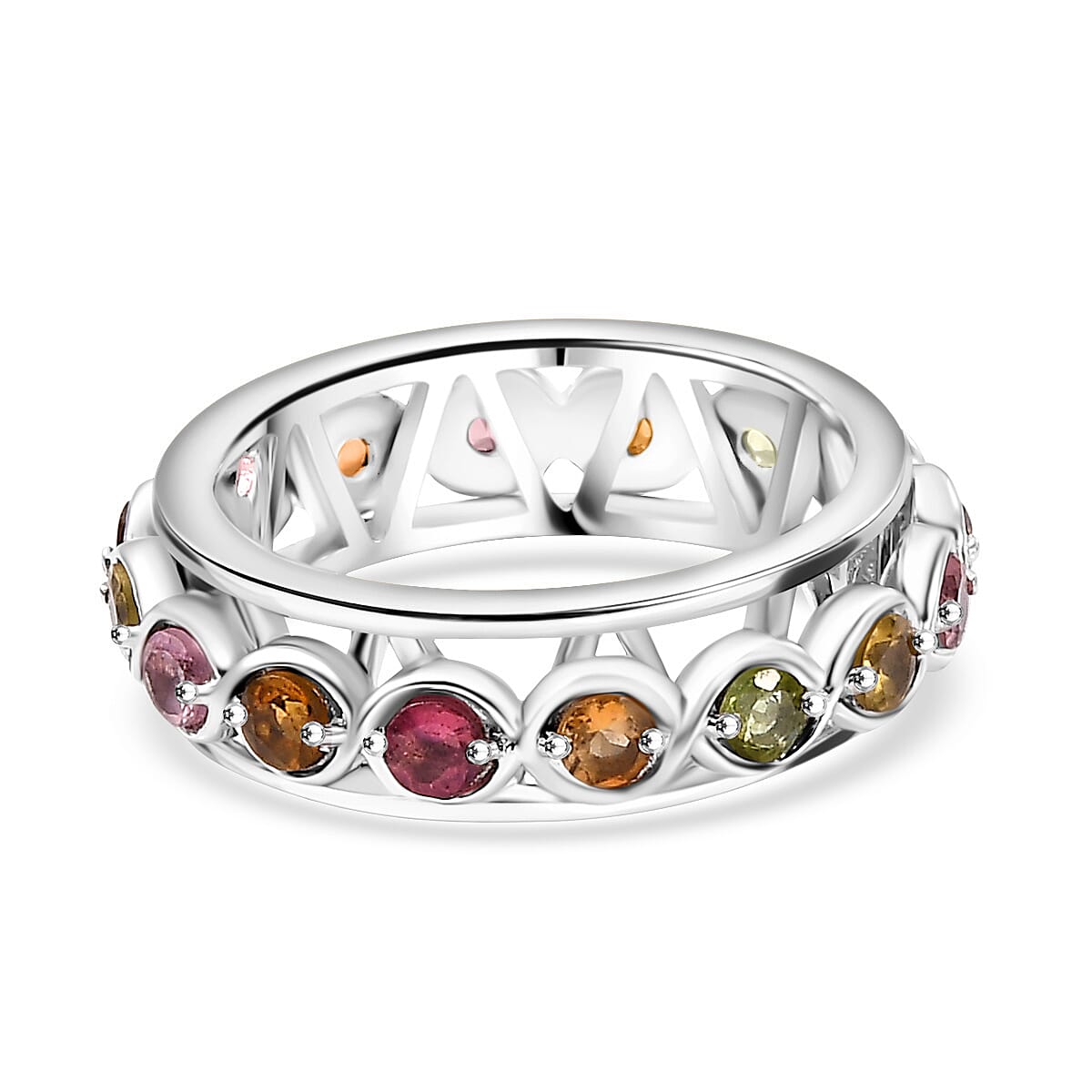 GP Multi Tourmaline Band Ring in Rhodium Overlay Sterling Silver 7855095 0
