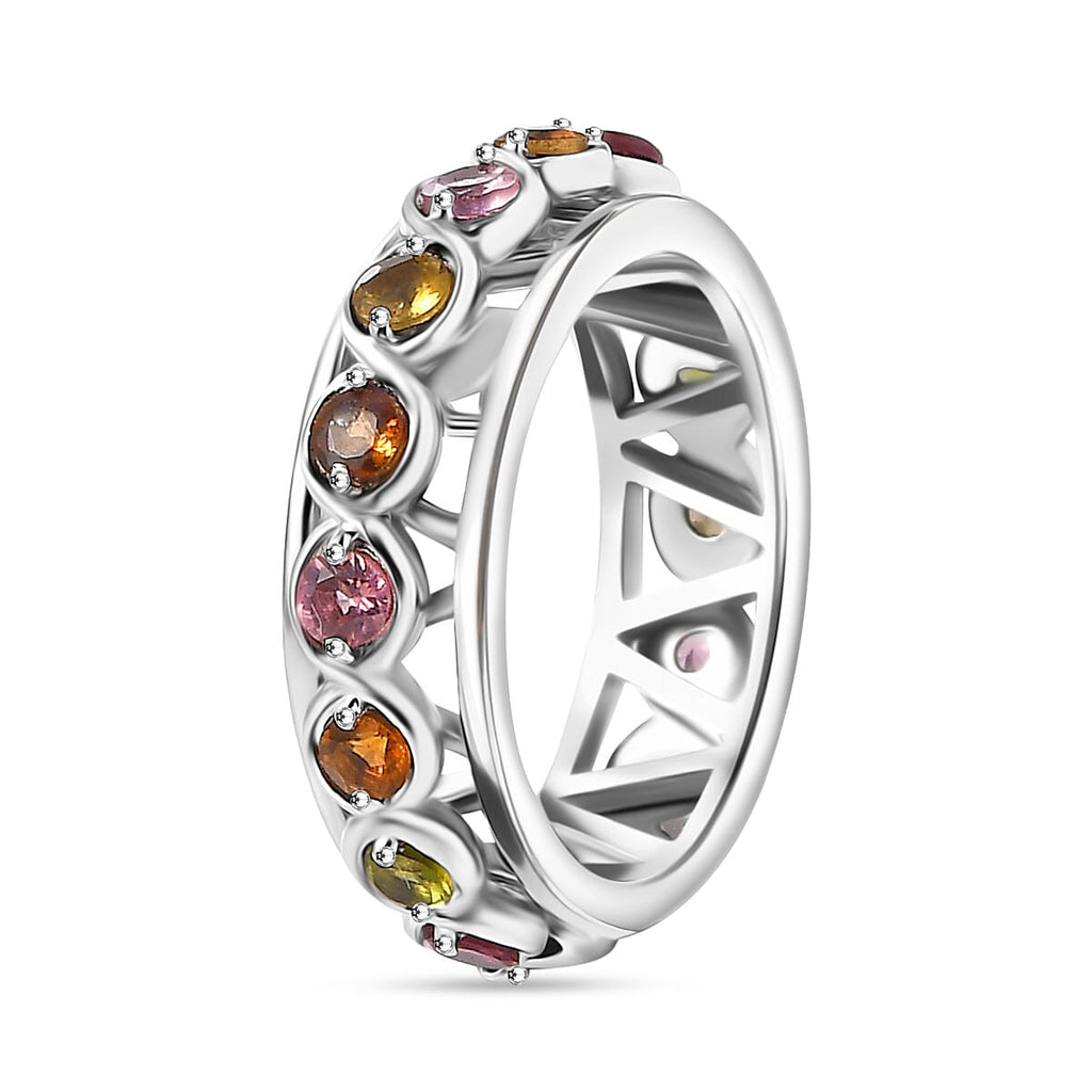 Multi Tourmaline Band Ring in Rhodium Overlay Sterling Silver     1.14 Ct