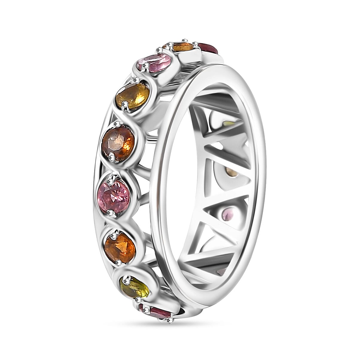 GP Multi Tourmaline Band Ring in Rhodium Overlay Sterling Silver 7855095 4
