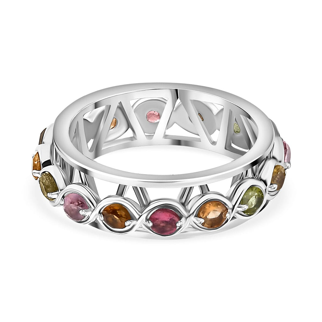 Multi Tourmaline Band Ring in Rhodium Overlay Sterling Silver     1.14 Ct